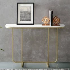 44 in. White/Gold Standard Rectangle Composite Console Table by Welwick Designs