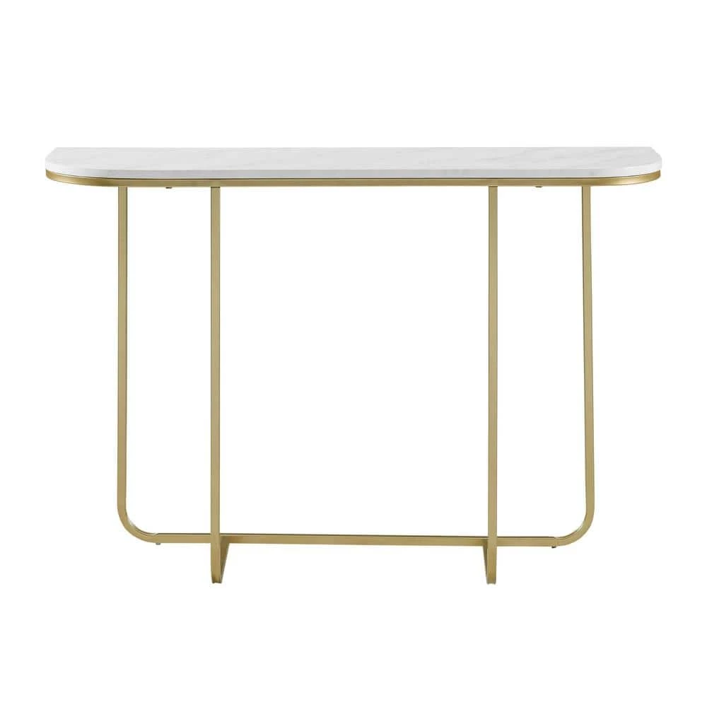 44 in. White/Gold Standard Rectangle Composite Console Table by Welwick Designs 6 44 in. White/Gold Standard Rectangle Composite Console Table by Welwick Designs - Image 6