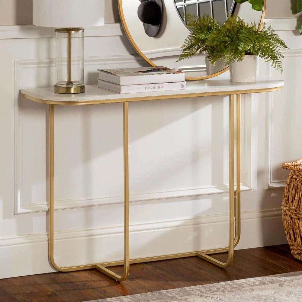 44 in. White/Gold Standard Rectangle Composite Console Table by Welwick Designs 2 44 in. White/Gold Standard Rectangle Composite Console Table by Welwick Designs - Image 2