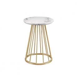 16 in. Faux White Marble/Gold Modern Round Wood-Top End Table with Metal Cage Base by Welwick Designs -Deals Welwick Designs Store white marble gold welwick designs end side tables hd9474 40 1000