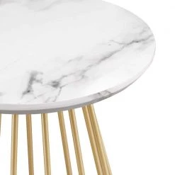 16 in. Faux White Marble/Gold Modern Round Wood-Top End Table with Metal Cage Base by Welwick Designs -Deals Welwick Designs Store white marble gold welwick designs end side tables hd9474 4f 1000