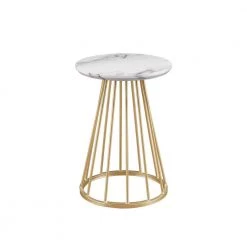 16 in. Faux White Marble/Gold Modern Round Wood-Top End Table with Metal Cage Base by Welwick Designs -Deals Welwick Designs Store white marble gold welwick designs end side tables hd9474 66 1000