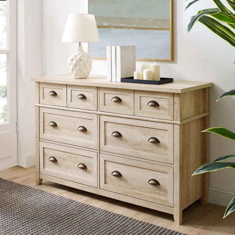 52 in W. 6 Drawer White Oak Dresser with Faux Double Drawers by Welwick Designs 9 52 in W. 6 Drawer White Oak Dresser with Faux Double Drawers by Welwick Designs - Image 9