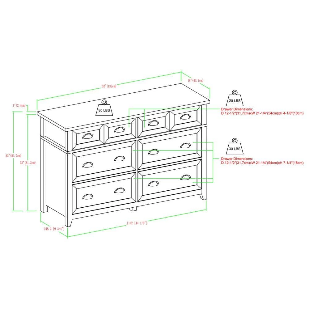 52 in W. 6 Drawer White Oak Dresser with Faux Double Drawers by Welwick Designs 3 52 in W. 6 Drawer White Oak Dresser with Faux Double Drawers by Welwick Designs - Image 3