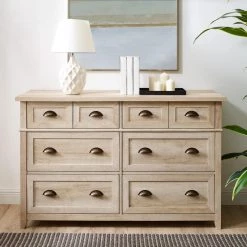 52 in W. 6 Drawer White Oak Dresser with Faux Double Drawers by Welwick Designs