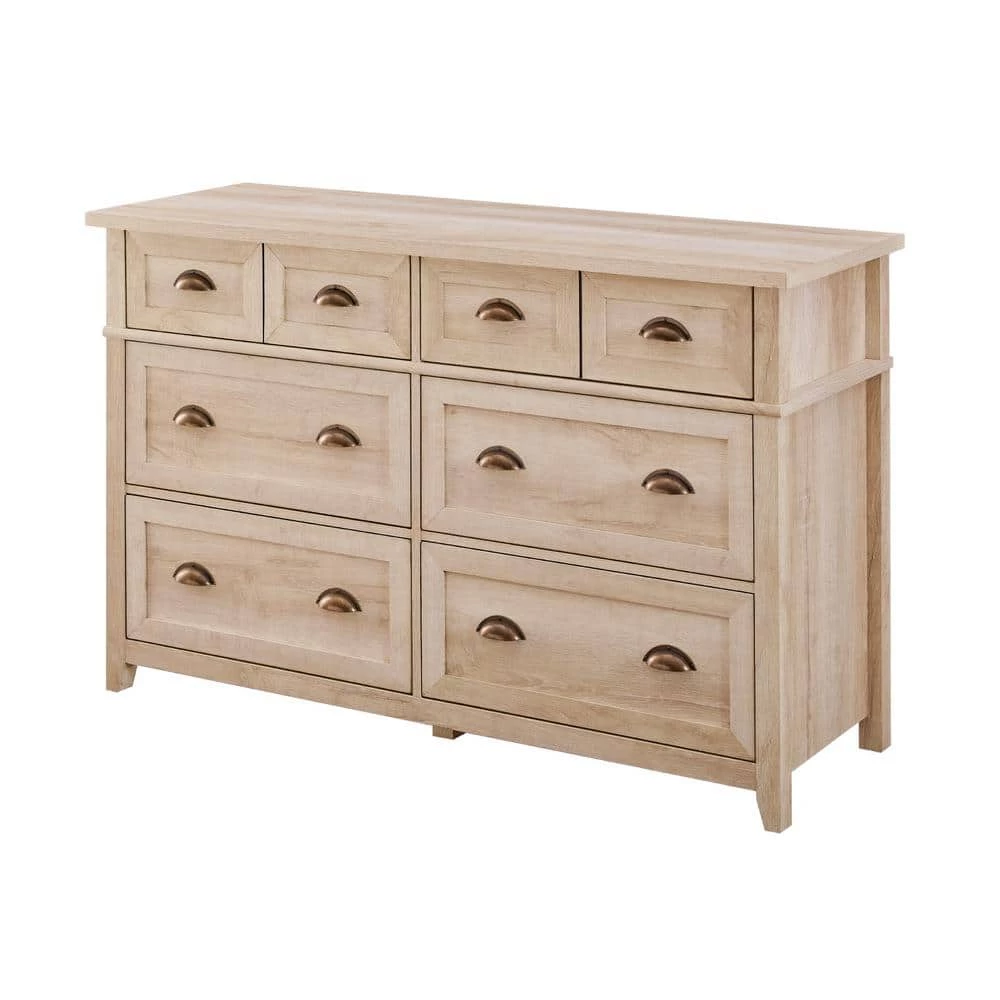 52 in W. 6 Drawer White Oak Dresser with Faux Double Drawers by Welwick Designs 4 52 in W. 6 Drawer White Oak Dresser with Faux Double Drawers by Welwick Designs - Image 4
