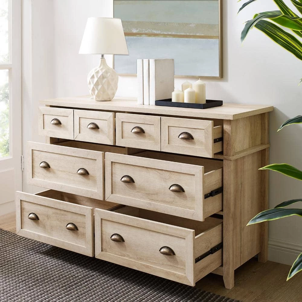 52 in W. 6 Drawer White Oak Dresser with Faux Double Drawers by Welwick Designs 2 52 in W. 6 Drawer White Oak Dresser with Faux Double Drawers by Welwick Designs - Image 2
