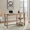 55 in. Farmhouse Rectangle White Oak Wood Counter Height Table with Metal Accents (Seats 1) by Welwick Designs