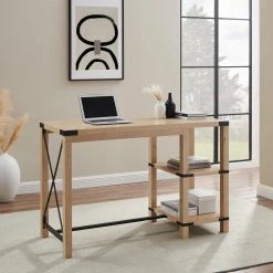 55 in. Farmhouse Rectangle White Oak Wood Counter Height Table with Metal Accents (Seats 1) by Welwick Designs