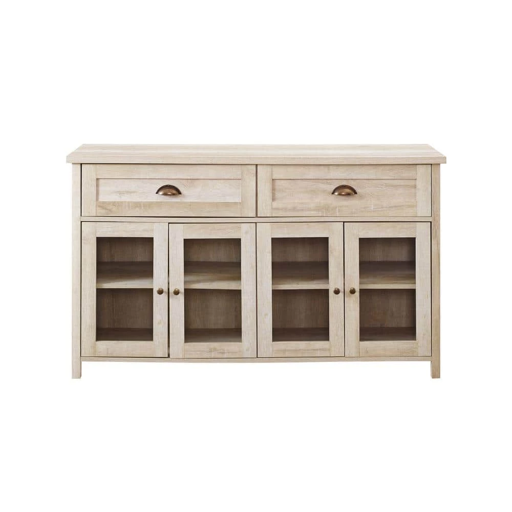 White Oak and Glass Transitional Farmhouse 4 Door Sideboard with 2-Drawers by Welwick Designs 6 White Oak and Glass Transitional Farmhouse 4 Door Sideboard with 2-Drawers by Welwick Designs - Image 6