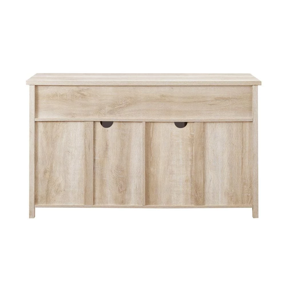 White Oak and Glass Transitional Farmhouse 4 Door Sideboard with 2-Drawers by Welwick Designs 3 White Oak and Glass Transitional Farmhouse 4 Door Sideboard with 2-Drawers by Welwick Designs - Image 3