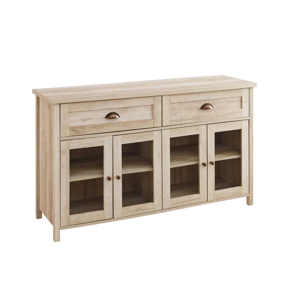White Oak and Glass Transitional Farmhouse 4 Door Sideboard with 2-Drawers by Welwick Designs 2 White Oak and Glass Transitional Farmhouse 4 Door Sideboard with 2-Drawers by Welwick Designs - Image 2