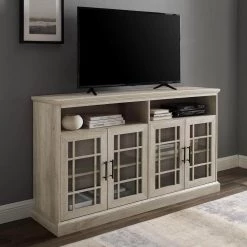 58 in. White Oak Composite Classic Glass Door TV Stand (Max tv size 65 in.) by Welwick Designs