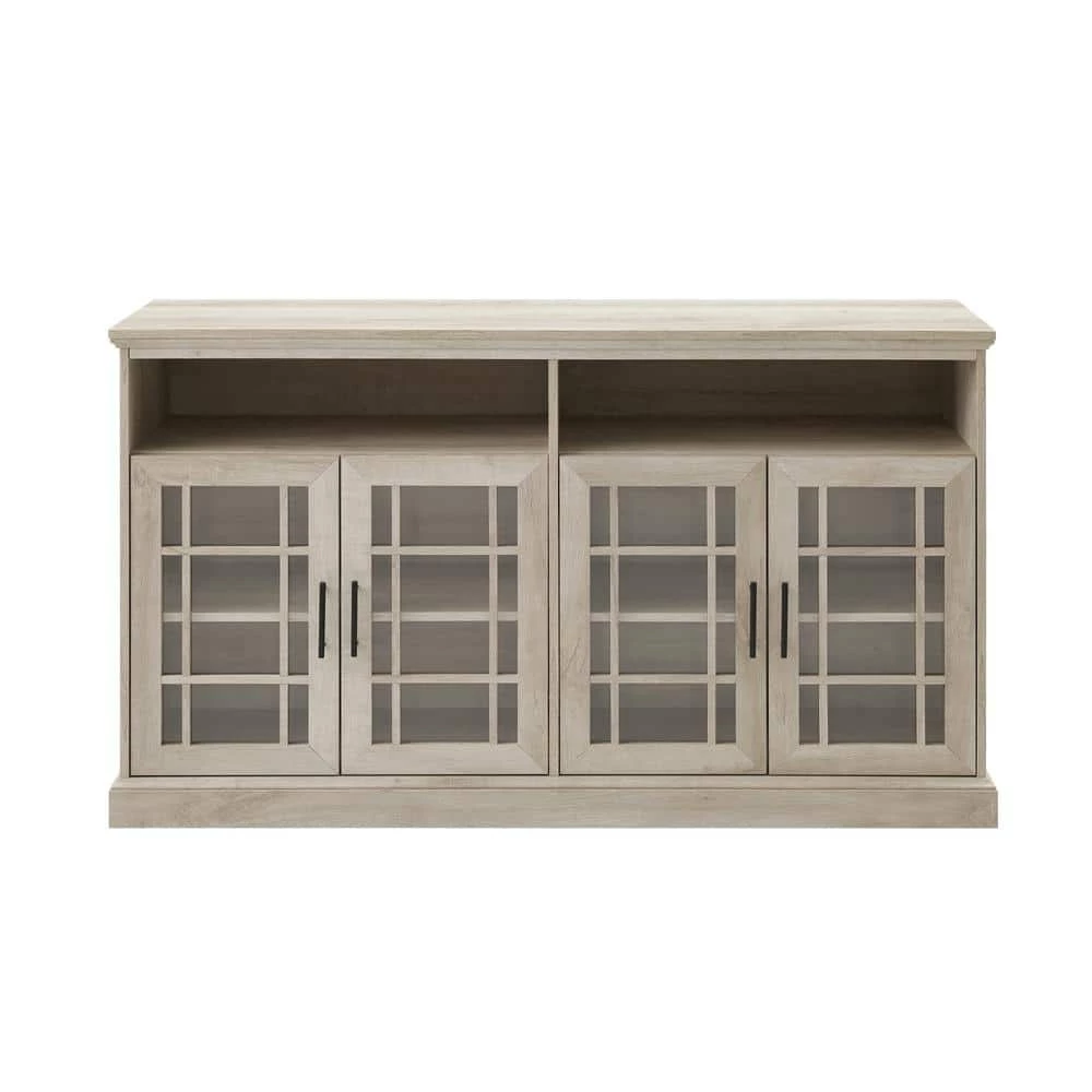 58 in. White Oak Composite Classic Glass Door TV Stand (Max tv size 65 in.) by Welwick Designs 7 58 in. White Oak Composite Classic Glass Door TV Stand (Max tv size 65 in.) by Welwick Designs - Image 7