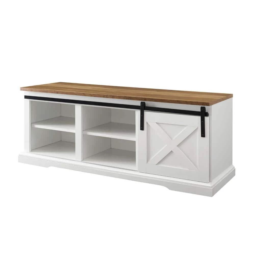 48 in. White / Reclaimed Barnwood Sliding Barn Door Entry Bench by Welwick Designs 4 48 in. White / Reclaimed Barnwood Sliding Barn Door Entry Bench by Welwick Designs - Image 4