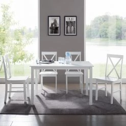 5-Piece White Solid Wood Farmhouse Dining Set by Welwick Designs -Deals Welwick Designs Store white welwick designs dining room sets hd8094 1d 1000