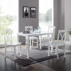5-Piece White Solid Wood Farmhouse Dining Set by Welwick Designs