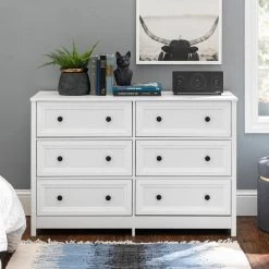6-Drawer White Wood Transitional Dresser with Grooved Sides by Welwick Designs -Deals Welwick Designs Store white welwick designs dressers hd9204 31 1000