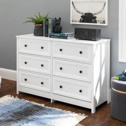 6-Drawer White Wood Transitional Dresser with Grooved Sides by Welwick Designs