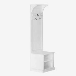 White Solid Wood Rustic Farmhouse Hall Tree with Adjustable Shelf by Welwick Designs