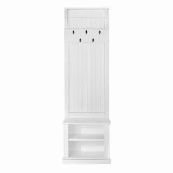 White Solid Wood Rustic Farmhouse Hall Tree with Adjustable Shelf by Welwick Designs -Deals Welwick Designs Store white welwick designs hall trees hd9202 66 1000