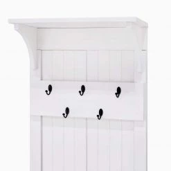 White Solid Wood Rustic Farmhouse Hall Tree with Adjustable Shelf by Welwick Designs -Deals Welwick Designs Store white welwick designs hall trees hd9202 a0 1000