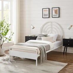 White Metal Mid-Century Modern Twin Metal Bed Frame with Arch Headboard by Welwick Designs