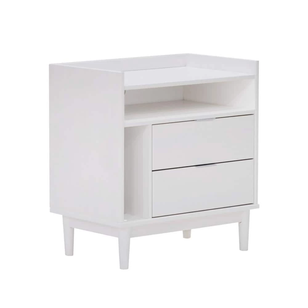 2-Drawer White Solid Wood Mid-Century Modern Nightstand with Tray Top (25.5 in. H x 25 in. W x 16 in. D) by Welwick Designs 5 2-Drawer White Solid Wood Mid-Century Modern Nightstand with Tray Top (25.5 in. H x 25 in. W x 16 in. D) by Welwick Designs - Image 5