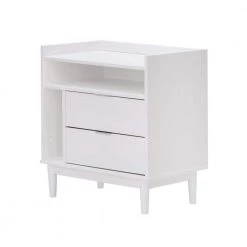 2-Drawer White Solid Wood Mid-Century Modern Nightstand with Tray Top (25.5 in. H x 25 in. W x 16 in. D) by Welwick Designs