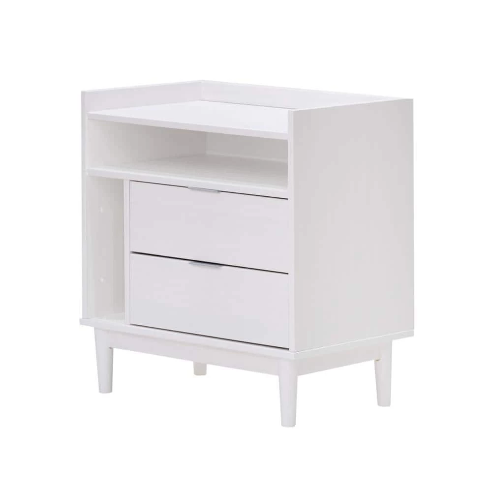 2-Drawer White Solid Wood Mid-Century Modern Nightstand with Tray Top (25.5 in. H x 25 in. W x 16 in. D) by Welwick Designs 1 2-Drawer White Solid Wood Mid-Century Modern Nightstand with Tray Top (25.5 in. H x 25 in. W x 16 in. D) by Welwick Designs
