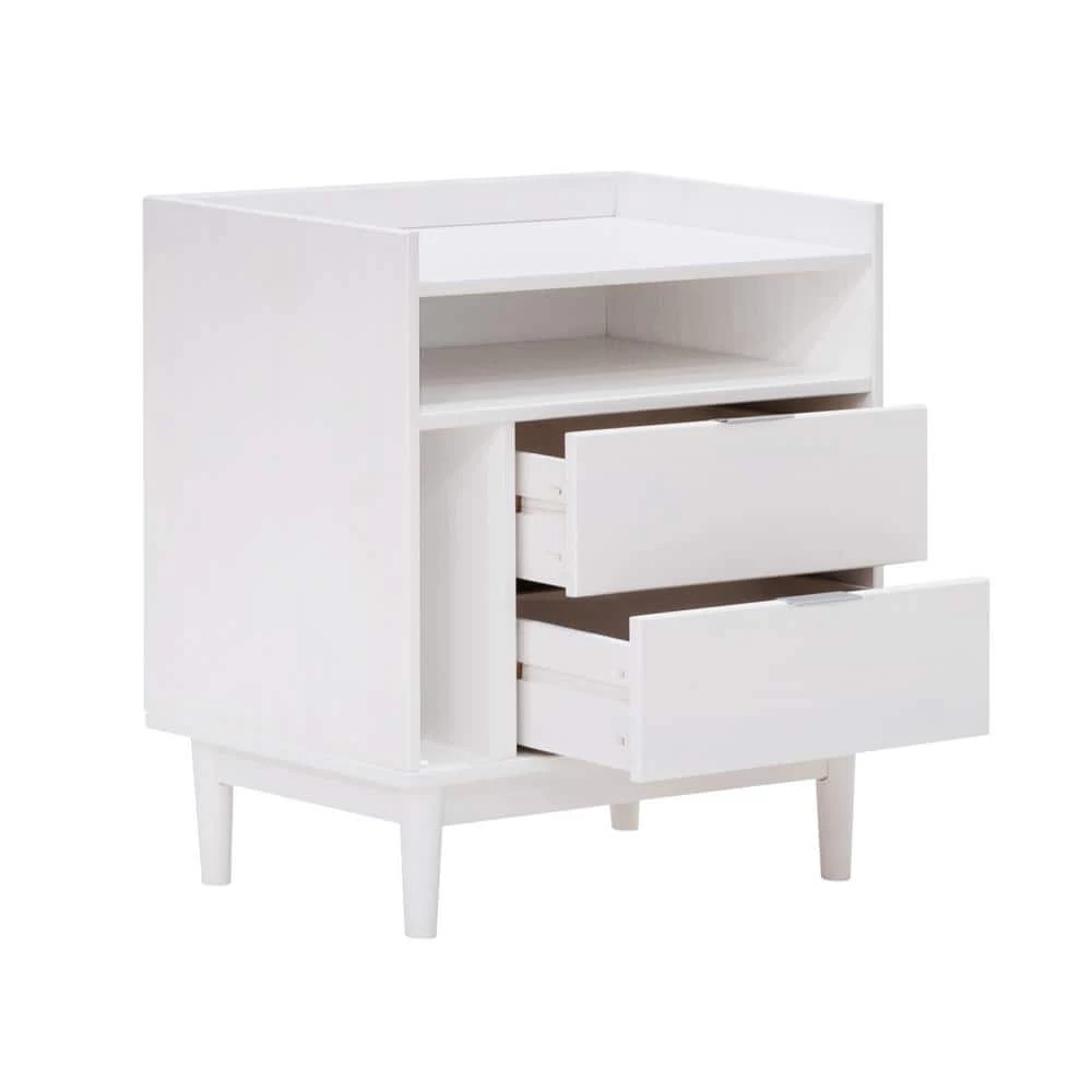 2-Drawer White Solid Wood Mid-Century Modern Nightstand with Tray Top (25.5 in. H x 25 in. W x 16 in. D) by Welwick Designs 4 2-Drawer White Solid Wood Mid-Century Modern Nightstand with Tray Top (25.5 in. H x 25 in. W x 16 in. D) by Welwick Designs - Image 4