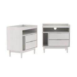 2-Drawer White Solid Wood Mid-Century Modern Nightstands with Tray Top (Set of 2) (25.5 in. H x 25 in. W x 16 in. D) by Welwick Designs