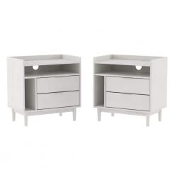 2-Drawer White Solid Wood Mid-Century Modern Nightstands with Tray Top (Set of 2) (25.5 in. H x 25 in. W x 16 in. D) by Welwick Designs -Deals Welwick Designs Store white welwick designs nightstands hd9325 c3 1000