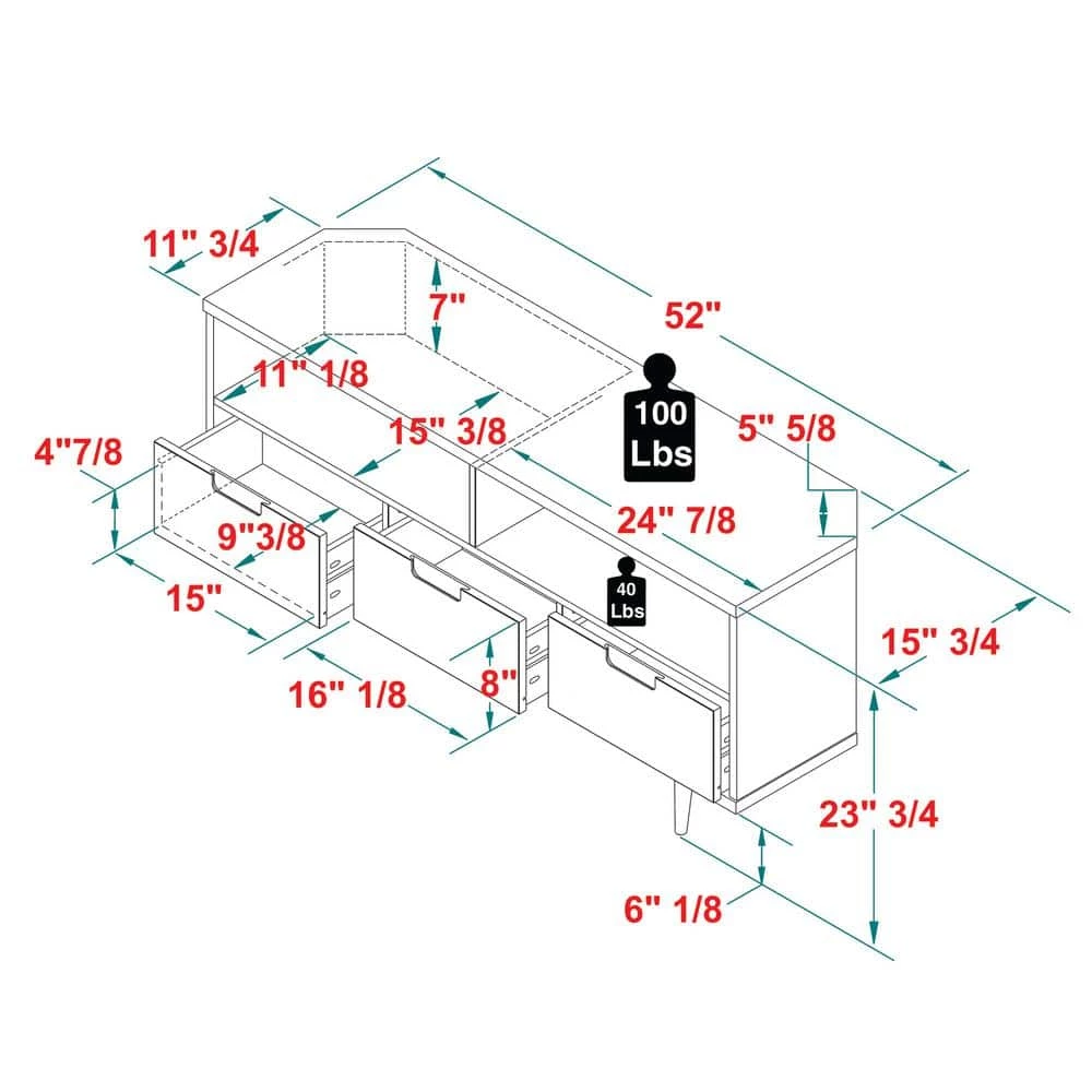 52 in. White Solid Wood Mid Century Modern Corner TV Stand with 3 Drawers (Max tv size 58 in.) by Welwick Designs 3 52 in. White Solid Wood Mid Century Modern Corner TV Stand with 3 Drawers (Max tv size 58 in.) by Welwick Designs - Image 3