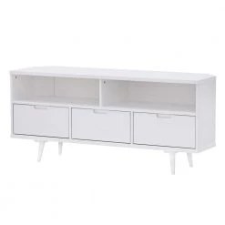 52 in. White Solid Wood Mid Century Modern Corner TV Stand with 3 Drawers (Max tv size 58 in.) by Welwick Designs