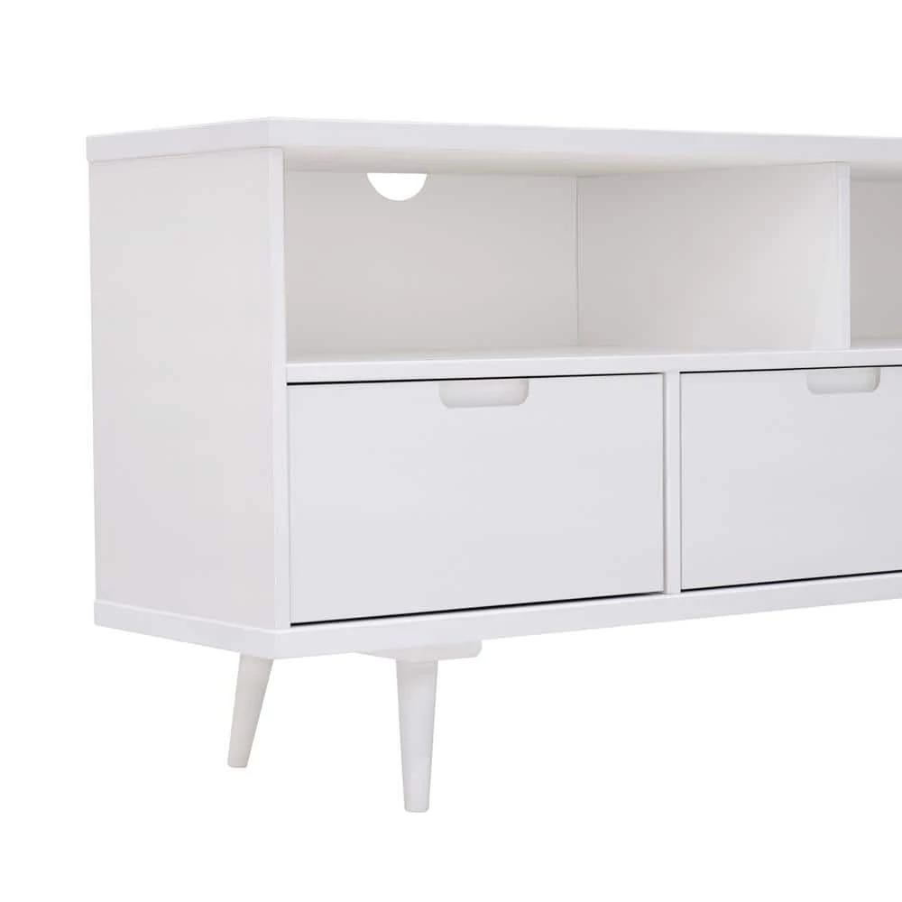 52 in. White Solid Wood Mid Century Modern Corner TV Stand with 3 Drawers (Max tv size 58 in.) by Welwick Designs 4 52 in. White Solid Wood Mid Century Modern Corner TV Stand with 3 Drawers (Max tv size 58 in.) by Welwick Designs - Image 4